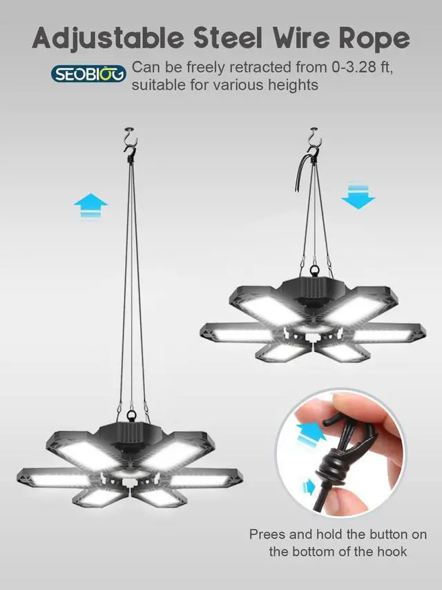 Alt view image 5 of 7 - 2 Pack Plug in Garage Light, 20000LM Shop Light Bay Lighting 6500K | 200W Ultra Bright, Linkable Design, 6 Deformable LED Panels, for Garage workshop Basement