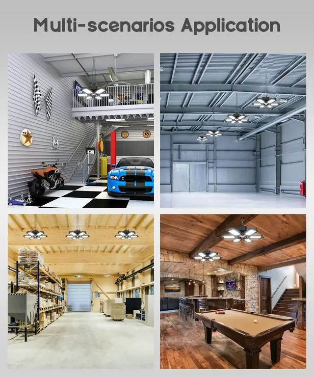 Alt view image 7 of 7 - 2 Pack Plug in Garage Light, 20000LM Shop Light Bay Lighting 6500K | 200W Ultra Bright, Linkable Design, 6 Deformable LED Panels, for Garage workshop Basement