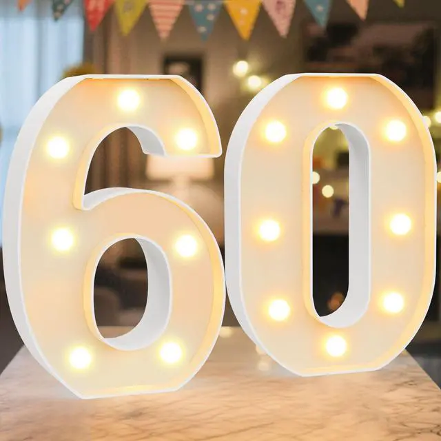 Main image of 8.86 Inch Marquee Light Up Numbers 60 for Party Decorations | Birthday Number Decorations for Girls Boys Women Men, Lighted Marquee Numbers for Anniversary Party Night Light Table Decor