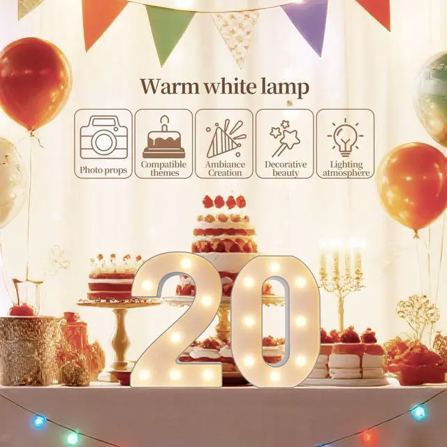Alt view image 4 of 7 - 8.86 Inch Marquee Light Up Numbers 60 for Party Decorations | Birthday Number Decorations for Girls Boys Women Men, Lighted Marquee Numbers for Anniversary Party Night Light Table Decor