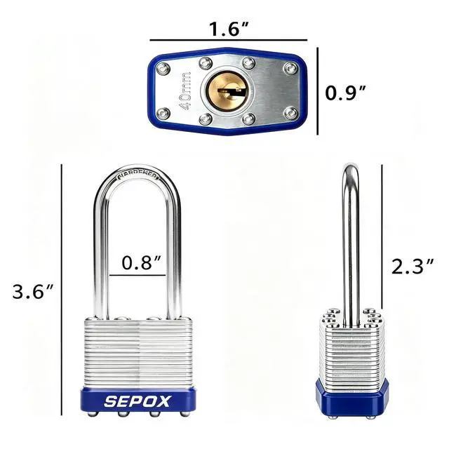 Alt view image 2 of 7 - ® Heavy Duty Outdoor Padlock Keyed-Alike 2-3/8" Extra Long Shackle 2PK | for Gate Shed Fence Truck Toolbox Locker Lock Body All Weather 1-9/16", 2PC Padlock with 4 Same Keys, Hardened Steel Shackle