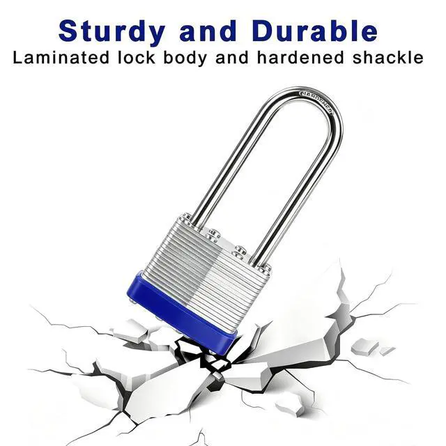 Alt view image 4 of 7 - ® Heavy Duty Outdoor Padlock Keyed-Alike 2-3/8" Extra Long Shackle 2PK | for Gate Shed Fence Truck Toolbox Locker Lock Body All Weather 1-9/16", 2PC Padlock with 4 Same Keys, Hardened Steel Shackle