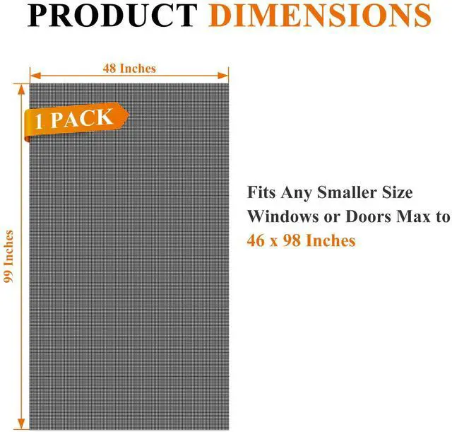 Alt view image 3 of 7 - Pet Proof Window&Door Screen Replacement Mesh, 48" W x 99" L, Black | Best Vinyl Coated Polyester Dog Cat Resistant Heavy Duty, Net Netting Curtain Wire Roll Repair Kit for Patio/Porch/Sliding