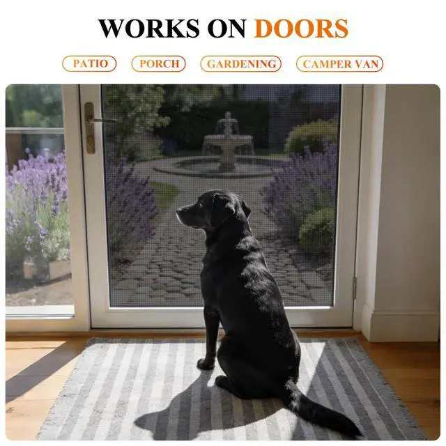 Alt view image 6 of 7 - Pet Proof Window&Door Screen Replacement Mesh, 48" W x 99" L, Black | Best Vinyl Coated Polyester Dog Cat Resistant Heavy Duty, Net Netting Curtain Wire Roll Repair Kit for Patio/Porch/Sliding