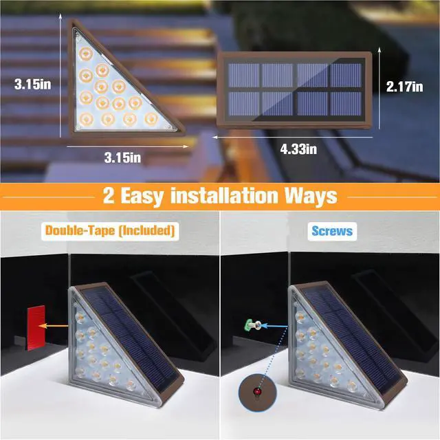 Alt view image 5 of 6 - Solar Step Lights Outdoor Waterproof, LED Outdoor Stair Lights | Solar Step Light for Outside, Deck Light Decor for Stair,Front Porch and Patio(Brown,6 Pack)