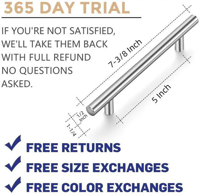 Alt view image 3 of 7 - Brushed Nickel Cabinet Pulls, Cabinet Handles, 5 Inch CC, 30 Pack | Stainless Steel Pulls, Mounting Template Included, Long Bar Grip, For Kitchen Drawers, Cabinets, Cupboards, Hardware Updates