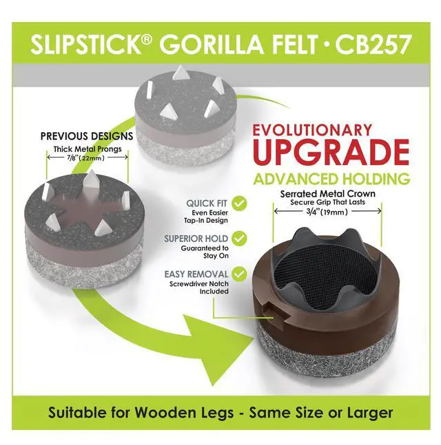 Alt view image 2 of 6 - GorillaFelt Chair Leg Floor Protectors/Felt Chair Glides (Set of 16) Tap-On Felt Furniture Pads Guaranteed to Stay On, 1 Inch Round Chair Sliders