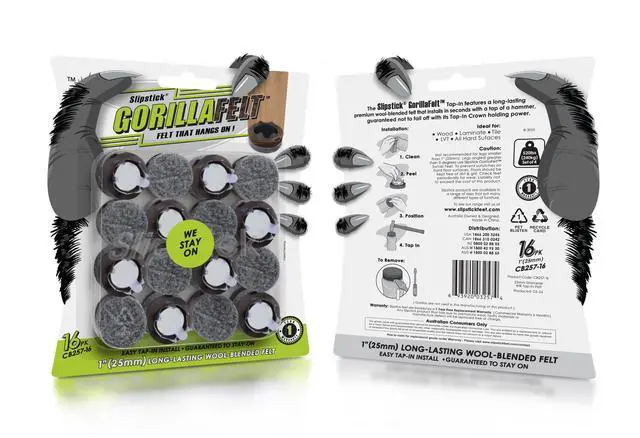 Alt view image 4 of 6 - GorillaFelt Chair Leg Floor Protectors/Felt Chair Glides (Set of 16) Tap-On Felt Furniture Pads Guaranteed to Stay On, 1 Inch Round Chair Sliders
