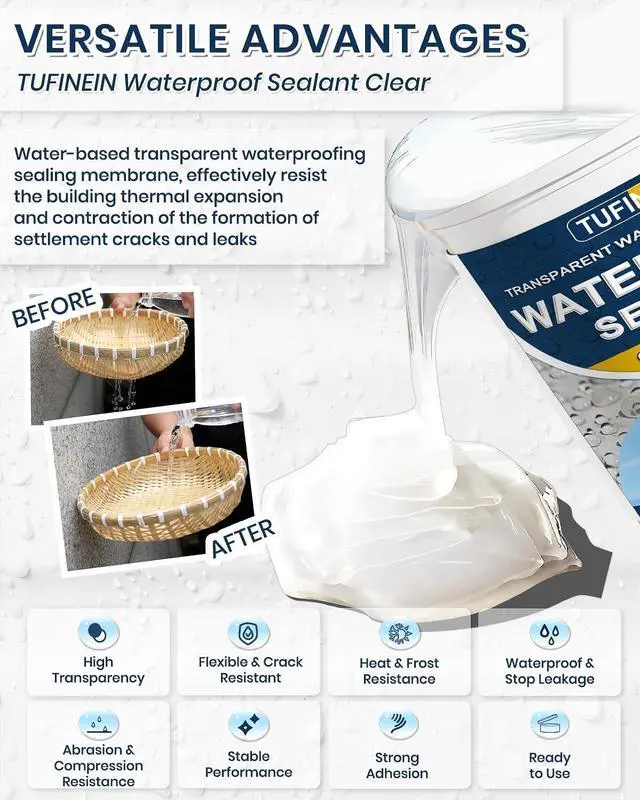 Alt view image 2 of 7 - Waterproof Sealant 70oz Clear, Transparent Waterproof Coating Water-Based Invisible Agent Roofs, Walls, Garden, Terraces Indoor & Outdoor