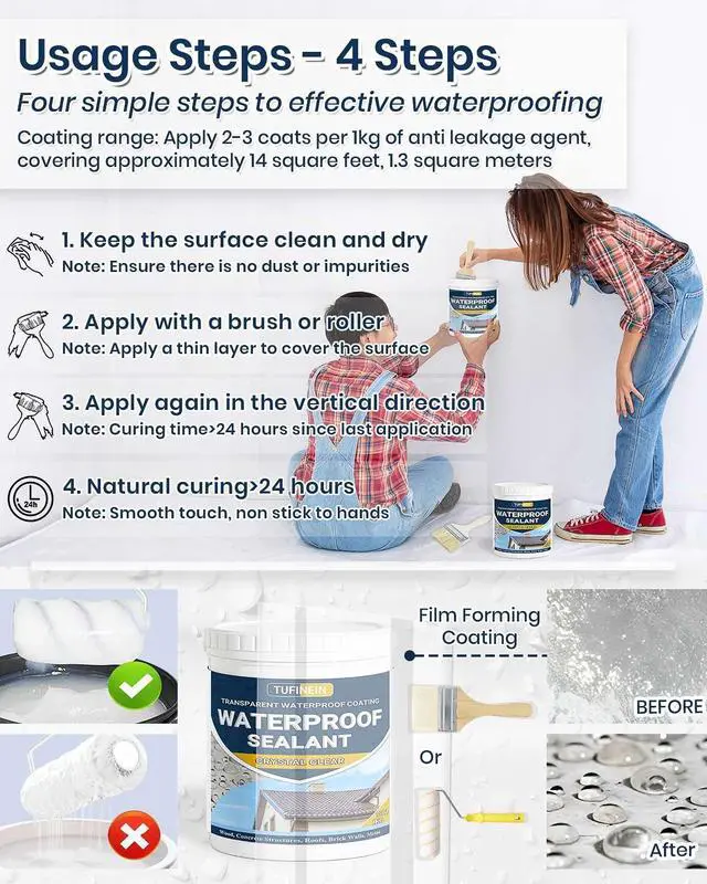 Alt view image 3 of 7 - Waterproof Sealant 70oz Clear, Transparent Waterproof Coating Water-Based Invisible Agent Roofs, Walls, Garden, Terraces Indoor & Outdoor