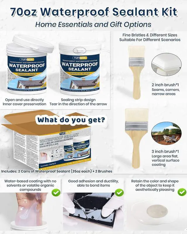 Alt view image 4 of 7 - Waterproof Sealant 70oz Clear, Transparent Waterproof Coating Water-Based Invisible Agent Roofs, Walls, Garden, Terraces Indoor & Outdoor