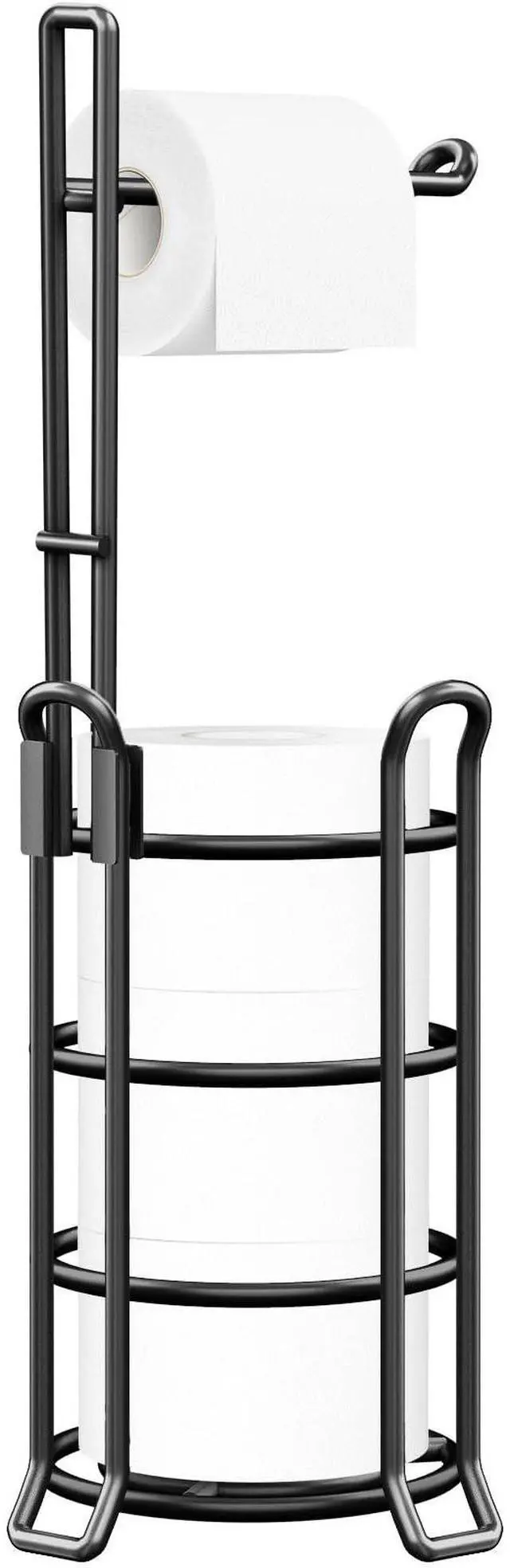 Main image of Toilet Paper Holder Stand Free Standing, Holds 4 Mega Rolls, Black | Tool-Free Assembly, Detachable Metal Wire Frame, Powder-Coated Finish, Easy Storage and Flexible Bathroom Placement