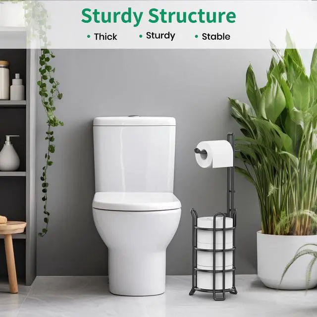 Alt view image 6 of 7 - Toilet Paper Holder Stand Free Standing, Holds 4 Mega Rolls, Black | Tool-Free Assembly, Detachable Metal Wire Frame, Powder-Coated Finish, Easy Storage and Flexible Bathroom Placement