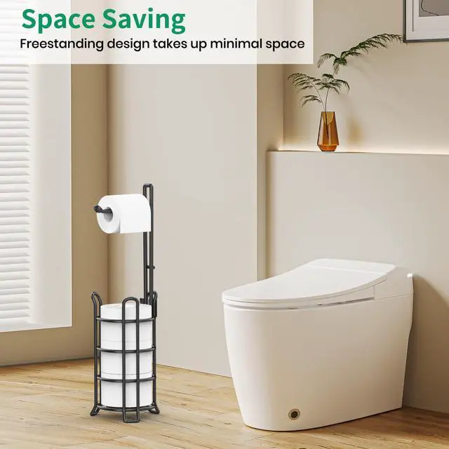 Alt view image 7 of 7 - Toilet Paper Holder Stand Free Standing, Holds 4 Mega Rolls, Black | Tool-Free Assembly, Detachable Metal Wire Frame, Powder-Coated Finish, Easy Storage and Flexible Bathroom Placement
