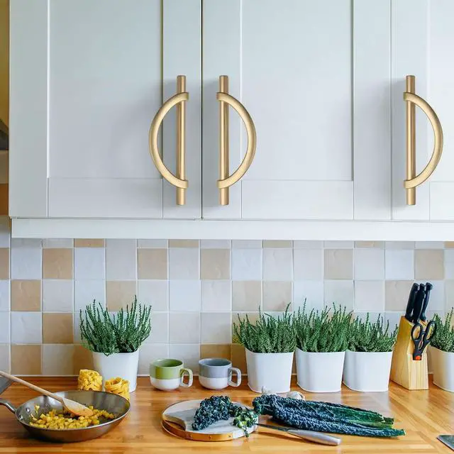 Alt view image 4 of 7 - 10 Pack Brushed Gold Cabinet Pulls 5 Inch(128MM) Hole Centers Kitchen Cabinet Handles Hardware Kitchen Handles for Cabinets Cupboard Handles Drawer Pulls