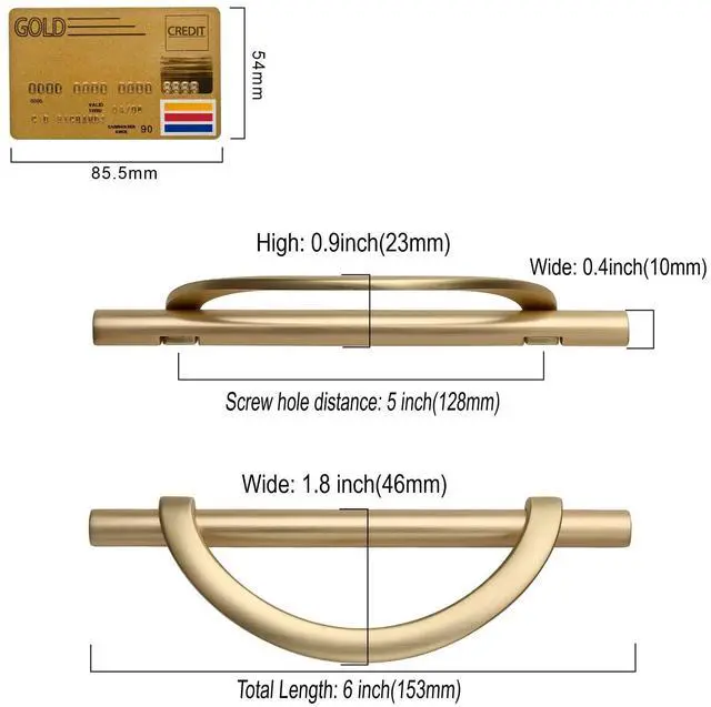 Alt view image 6 of 7 - 10 Pack Brushed Gold Cabinet Pulls 5 Inch(128MM) Hole Centers Kitchen Cabinet Handles Hardware Kitchen Handles for Cabinets Cupboard Handles Drawer Pulls