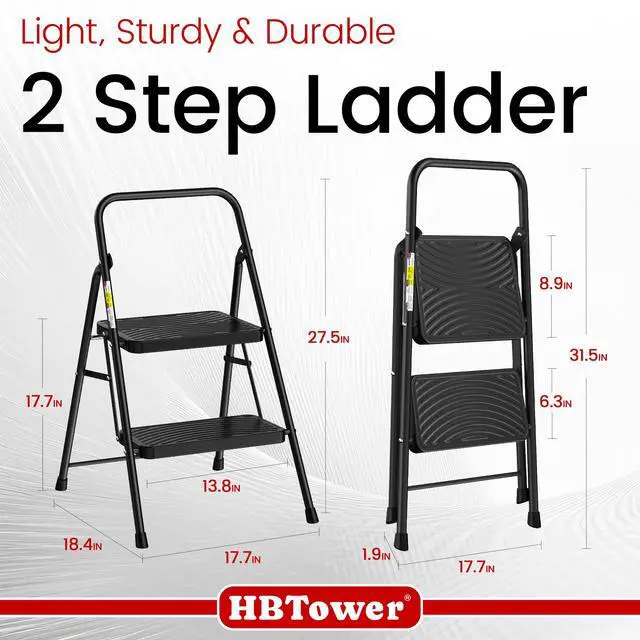 Alt view image 2 of 7 - 2 Step Ladder, Step Stool with Wide Anti-Slip Pedal | Step Ladder Folding Step Stool for Adults, Lightweight Steel Portable ladders for Home Kitchen
