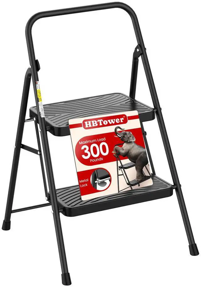 Main image of 2 Step Ladder, Step Stool with Wide Anti-Slip Pedal | Step Ladder Folding Step Stool for Adults, Lightweight Steel Portable ladders for Home Kitchen