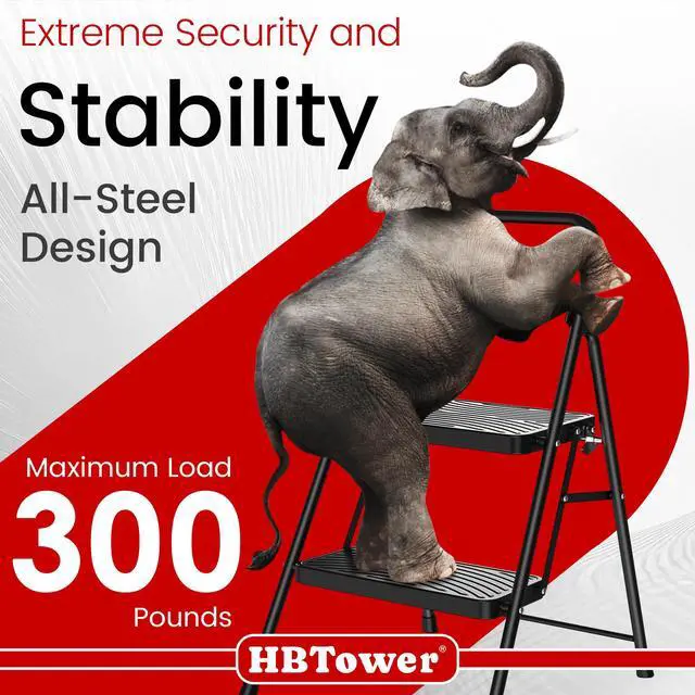 Alt view image 3 of 7 - 2 Step Ladder, Step Stool with Wide Anti-Slip Pedal | Step Ladder Folding Step Stool for Adults, Lightweight Steel Portable ladders for Home Kitchen