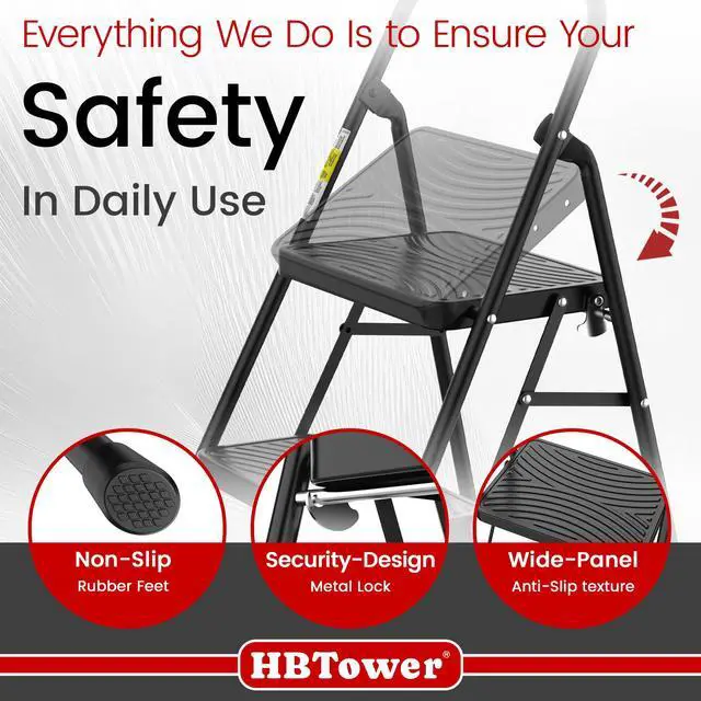 Alt view image 5 of 7 - 2 Step Ladder, Step Stool with Wide Anti-Slip Pedal | Step Ladder Folding Step Stool for Adults, Lightweight Steel Portable ladders for Home Kitchen