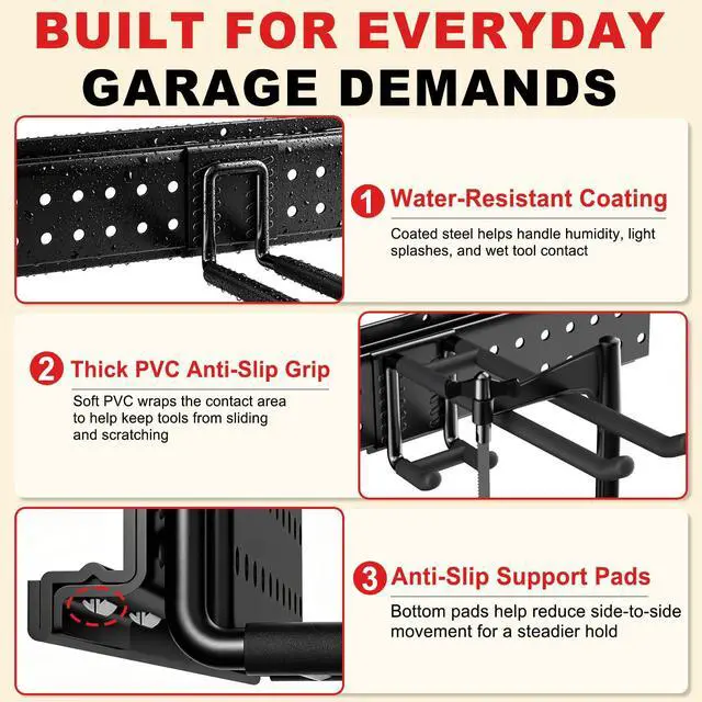Alt view image 5 of 7 - Garage Tool Organizer Wall Mount 49.5 inches with 10 Adjustable Heavy-Duty Hooks, Garage Organization, Garden Tool Storage Rack, Yard, and Shed, Holds Up to 400 lbs