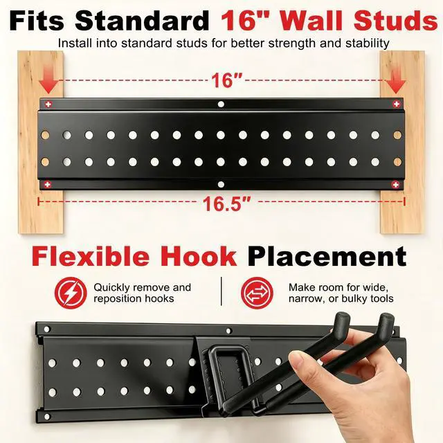 Alt view image 6 of 7 - Garage Tool Organizer Wall Mount 49.5 inches with 10 Adjustable Heavy-Duty Hooks, Garage Organization, Garden Tool Storage Rack, Yard, and Shed, Holds Up to 400 lbs