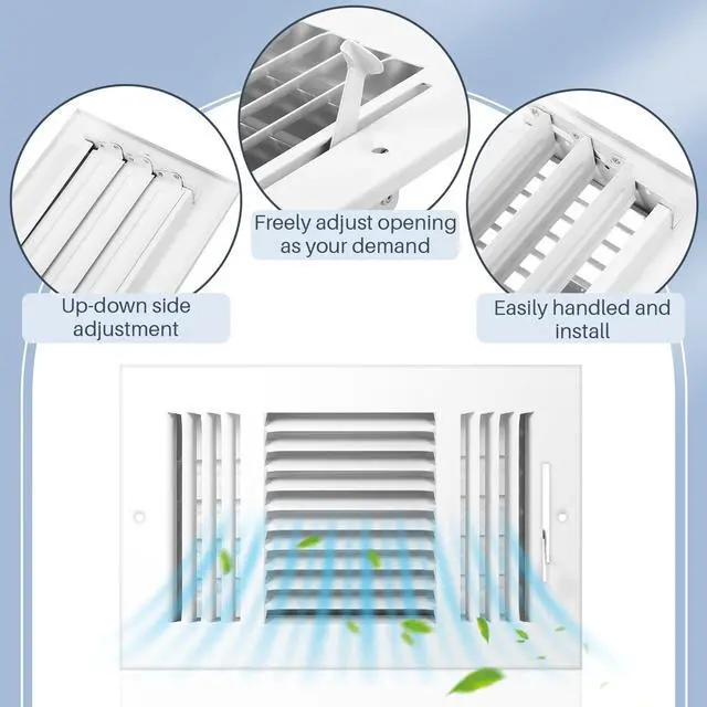 Alt view image 5 of 7 - 6 Pack Wall Vent Covers Interior Size 10 X 6 Inch, White Steel | 3 Way Adjustable Air Flow, Steel Construction for Ceiling Sidewall Bathroom Office HVAC, Durable Register Grilles