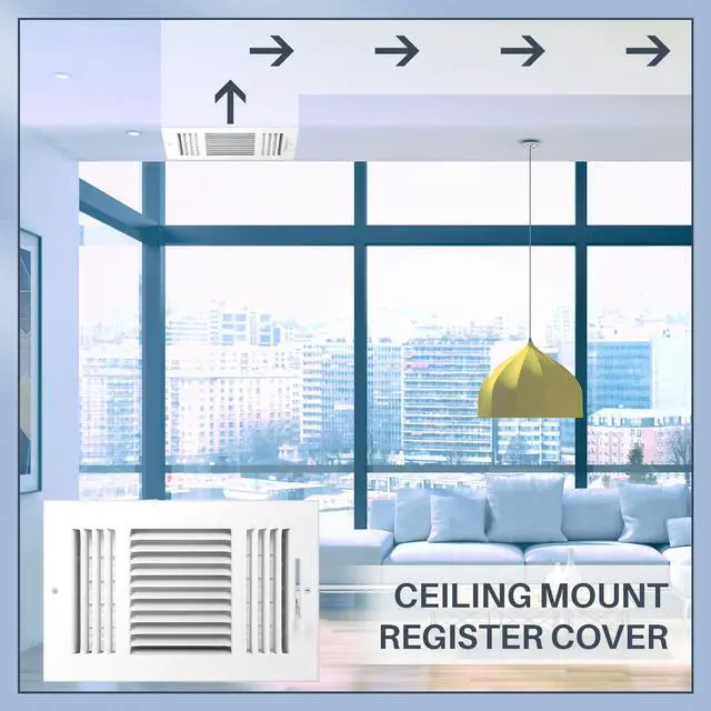 Alt view image 7 of 7 - 6 Pack Wall Vent Covers Interior Size 10 X 6 Inch, White Steel | 3 Way Adjustable Air Flow, Steel Construction for Ceiling Sidewall Bathroom Office HVAC, Durable Register Grilles