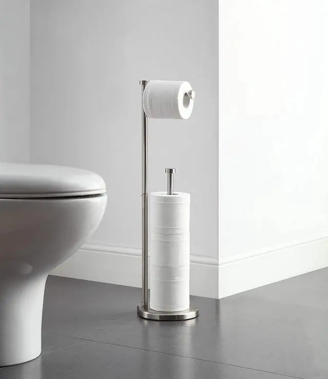 Alt view image 2 of 5 - Free Standing Bathroom Toilet Paper Holder Stand with Reserve, Reserve Area has Enough Space for Jumbo Roll