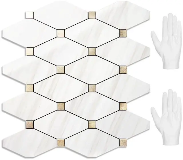 Main image of 10 Sheets Peel and Stick Backsplash, Polished Dolomite PVC Mixed Metal Gold Kitchen Backsplash, Stick on Backsplash Wall Tiles for Kitchen, Bathroom, RV