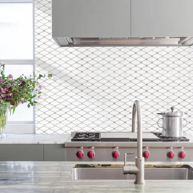 Alt view image 2 of 7 - 10 Sheets Peel and Stick Backsplash, Polished Dolomite PVC Mixed Metal Gold Kitchen Backsplash, Stick on Backsplash Wall Tiles for Kitchen, Bathroom, RV