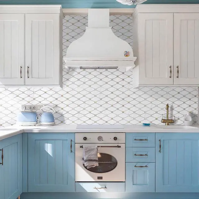Alt view image 3 of 7 - 10 Sheets Peel and Stick Backsplash, Polished Dolomite PVC Mixed Metal Gold Kitchen Backsplash, Stick on Backsplash Wall Tiles for Kitchen, Bathroom, RV