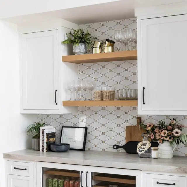 Alt view image 6 of 7 - 10 Sheets Peel and Stick Backsplash, Polished Dolomite PVC Mixed Metal Gold Kitchen Backsplash, Stick on Backsplash Wall Tiles for Kitchen, Bathroom, RV