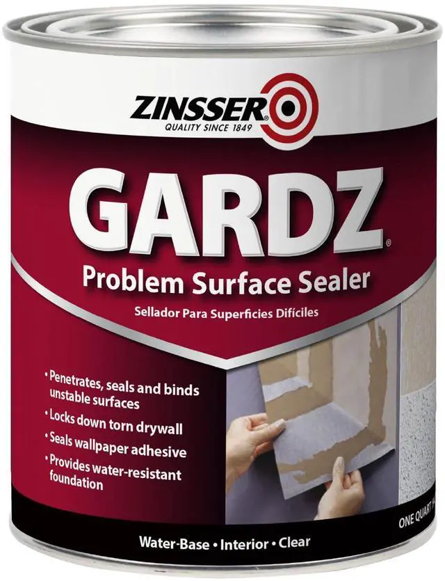Main image of Gardz Water-Based Problem Surface Sealer, Clear, Quart | Gardz problem surface sealer, Quart. Clear water-base sealer hardens & seals damaged drywall, torn paper & patched