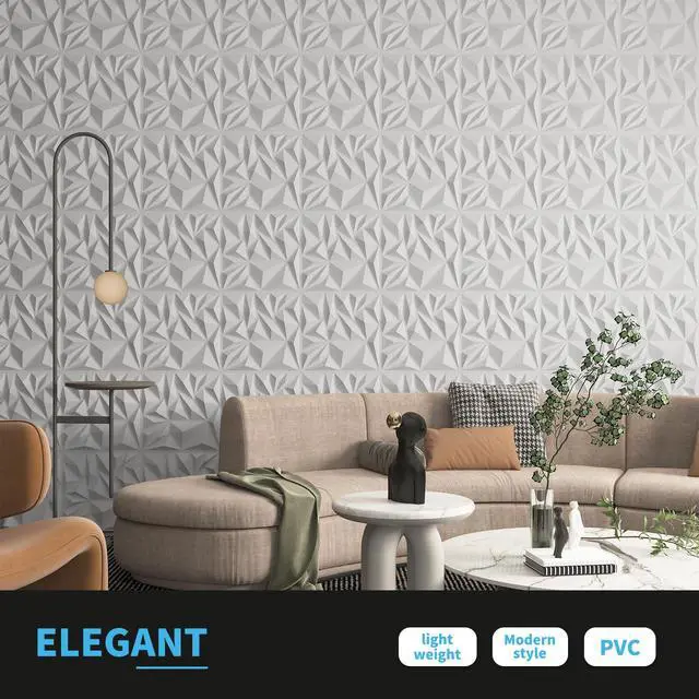 Alt view image 3 of 7 - 33-Pack Modern Diamond Textured 3D Wall Panels, 12 x 12 in, White | Light PVC, Waterproof, Scratch Proof, Decorative Wall, Ideal for Home, Office & Commercial Spaces