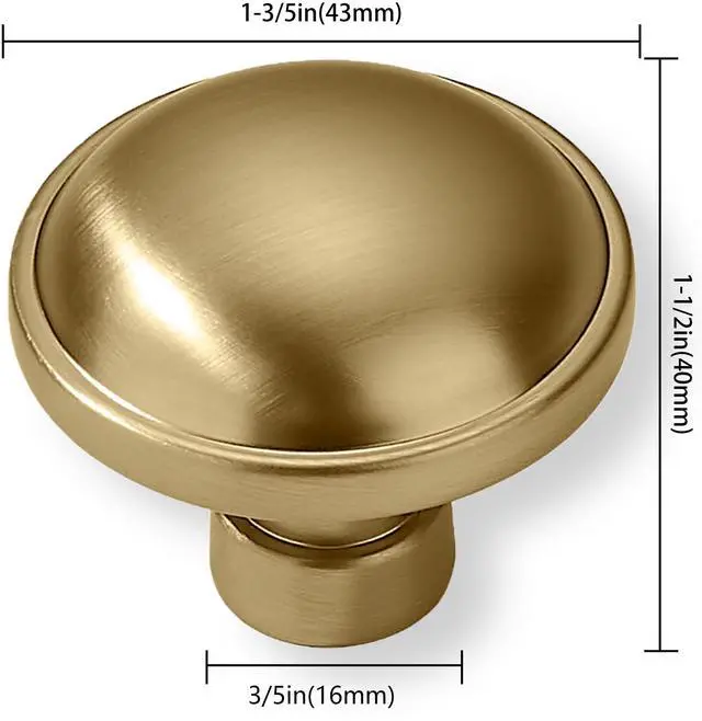 Alt view image 2 of 6 - 2 Pack Large Cabinet Knobs - Brushed Brass, 1-3/4 inch (44 mm) Diameter, Heavy Duty Zinc, Kitchen Drawer Pulls