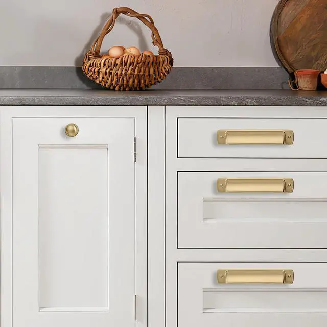 Alt view image 4 of 6 - 2 Pack Large Cabinet Knobs - Brushed Brass, 1-3/4 inch (44 mm) Diameter, Heavy Duty Zinc, Kitchen Drawer Pulls