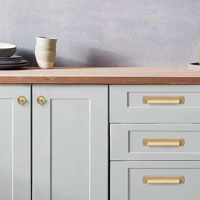 Alt view image 5 of 6 - 2 Pack Large Cabinet Knobs - Brushed Brass, 1-3/4 inch (44 mm) Diameter, Heavy Duty Zinc, Kitchen Drawer Pulls