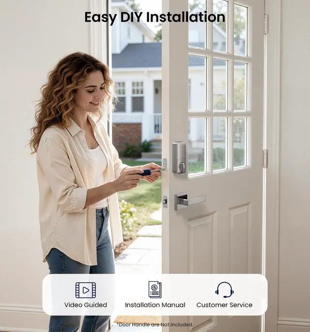 Alt view image 7 of 7 - VE001 Keyless Entry Deadbolt, Electronic Keypad Lock, Satin Nickel | ANSI Grade 3 Security, 20 User Codes, Low Battery Alert, IP55 Waterproof, One Touch Lock, Anti-Peep Password & 2 Backup Keys