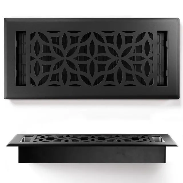Alt view image 7 of 7 - Floor Vent Covers 4x10 Floor Register Heavy-Duty Steel, Rustproof & Walkable Grates, Drop-in Install, Adjustable Airflow Decorative (Floral Textured Black, 2 Pack)