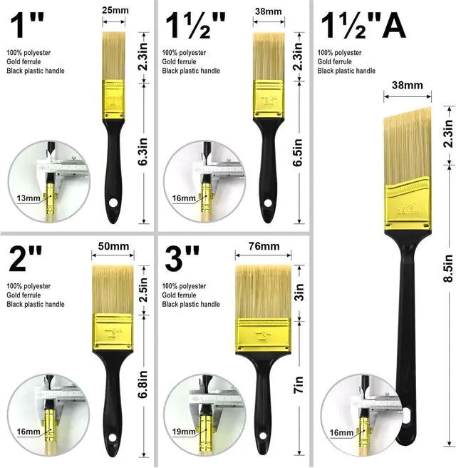 Alt view image 4 of 7 - Great Andrew Paint Brushes, 30 PCS 1" 1.5" 2" 3" Flat 1.5" Angled | Great Value Multi Use Paint Brush Pack, Paint Brushes Set for Walls Home Furniture Fences Trim