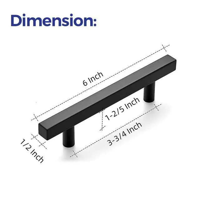 Alt view image 3 of 7 - Matte Black Cabinet Hardware Square Pulls, 3.75 Inch, 30 Pack | 6 Inch Overall Length, Stainless Steel, Round Foot Base, Kitchen Drawer Handles, For Cupboards, Dressers, Cabinets