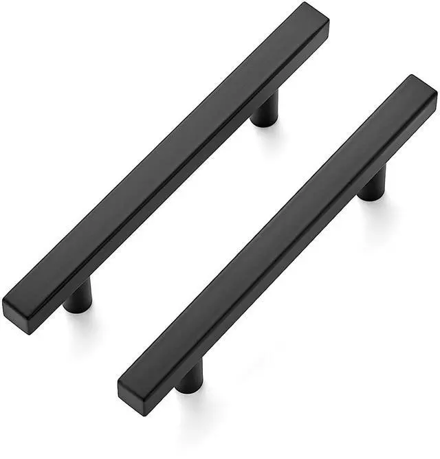 Main image of Matte Black Cabinet Hardware Square Pulls, 3.75 Inch, 30 Pack | 6 Inch Overall Length, Stainless Steel, Round Foot Base, Kitchen Drawer Handles, For Cupboards, Dressers, Cabinets