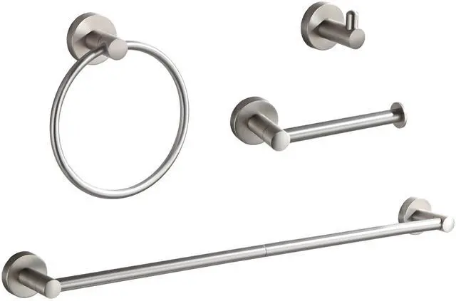Main image of Bathroom Accessory Set,4-Piece Brushed Nickel Towel Racks for Bathroom, 24 Inches Towel Bar, Towel Ring, Toilet Paper Holder & Robe Hook, Wall Mounted