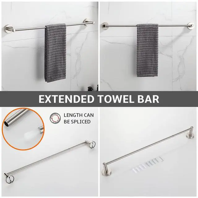 Alt view image 2 of 7 - Bathroom Accessory Set,4-Piece Brushed Nickel Towel Racks for Bathroom, 24 Inches Towel Bar, Towel Ring, Toilet Paper Holder & Robe Hook, Wall Mounted