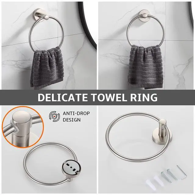 Alt view image 3 of 7 - Bathroom Accessory Set,4-Piece Brushed Nickel Towel Racks for Bathroom, 24 Inches Towel Bar, Towel Ring, Toilet Paper Holder & Robe Hook, Wall Mounted