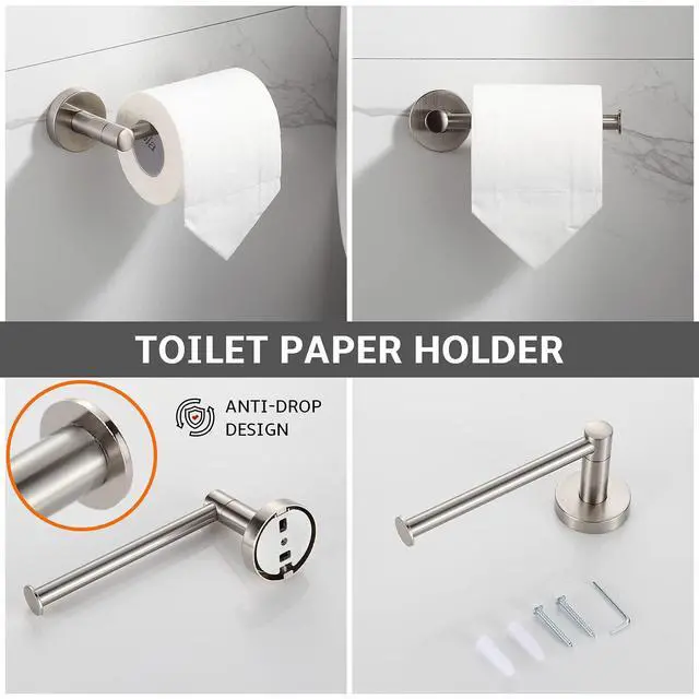 Alt view image 4 of 7 - Bathroom Accessory Set,4-Piece Brushed Nickel Towel Racks for Bathroom, 24 Inches Towel Bar, Towel Ring, Toilet Paper Holder & Robe Hook, Wall Mounted