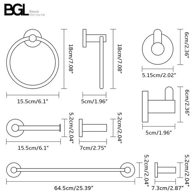 Alt view image 7 of 7 - Bathroom Accessory Set,4-Piece Brushed Nickel Towel Racks for Bathroom, 24 Inches Towel Bar, Towel Ring, Toilet Paper Holder & Robe Hook, Wall Mounted