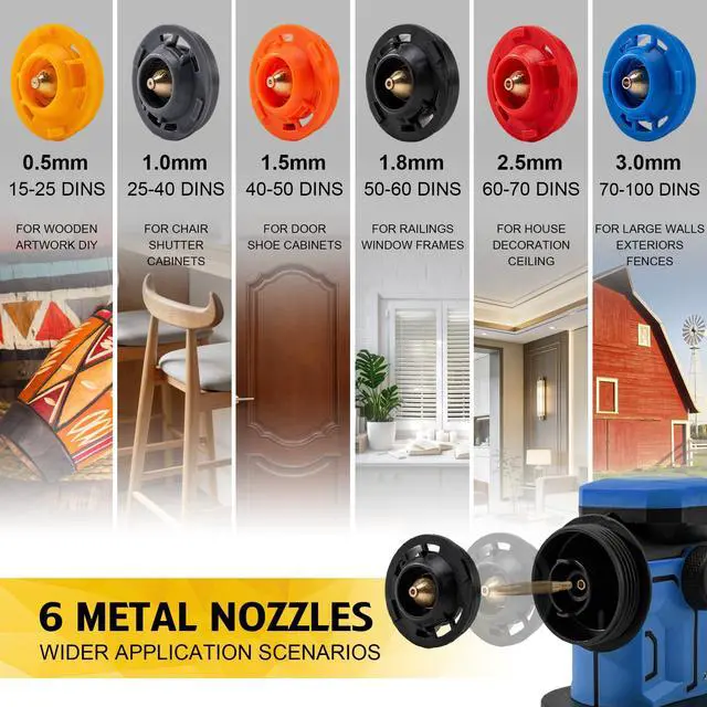 Alt view image 2 of 7 - HVLP Paint Sprayer,1200W High Power Electric Spray Gun,6 Nozzles,3 Spray Patterns & 1200ml Large Container for Furniture,Cabinets,Walls,Fences,Garden & Outdoor