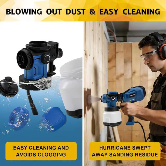 Alt view image 3 of 7 - HVLP Paint Sprayer,1200W High Power Electric Spray Gun,6 Nozzles,3 Spray Patterns & 1200ml Large Container for Furniture,Cabinets,Walls,Fences,Garden & Outdoor